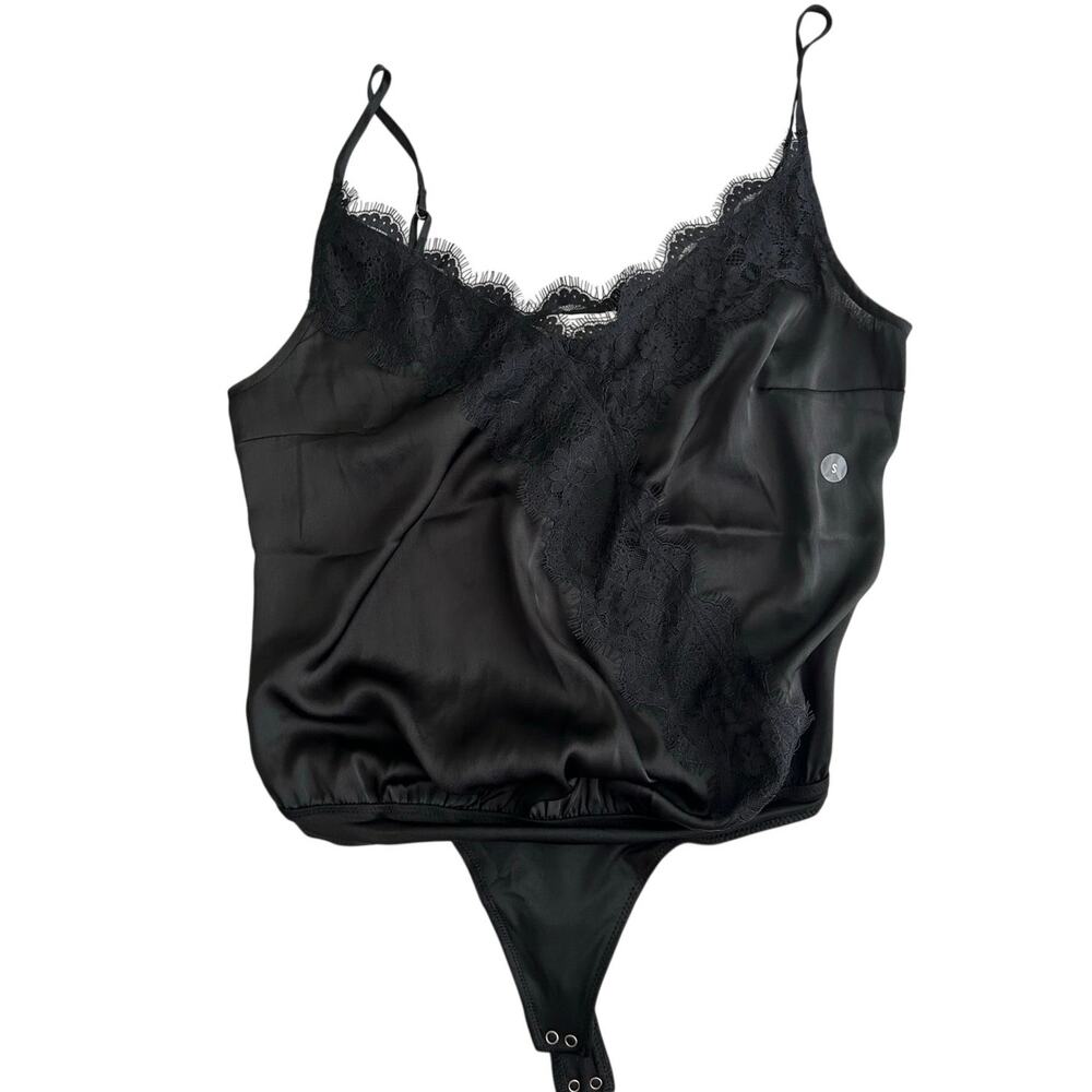 Abercrombie & Fitch Black Satin Lace-Trim Cami Bodysuit NWT Small